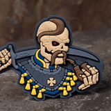 M-Tac Patch You Only Die Once 3D PVC morale patch i gummi med velcro-montering. Visuelt motiv af skelet med sværd, ideelt til taktisk udstyr.