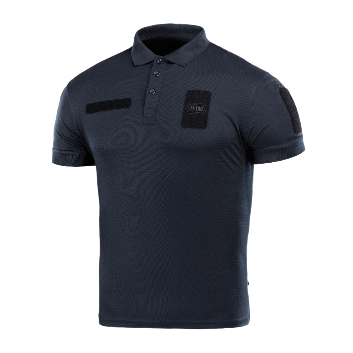 M-Tac Polo Elite Tactical Coolmax i mørkeblå, lavet af let svedtransporterende Coolmax® materiale, ideel til politiarbejde og sikkerhed.