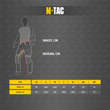 Størrelsesguide for M-Tac Shorts STURM Gen.II Nyco Extreme med talje og inseam målinger