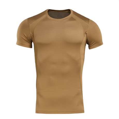 M-Tac T-Shirt Sweat-Wicking Athletic Gen.II i lysebrun, ideel til træning, løb og hverdagsbrug, lavet af svedtransporterende polyester.