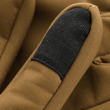 M-Tac Vinterhandsker Soft Shell med let og funktionelt design, beskytter mod dårligt vejr, detalje af handske i brun og sort.