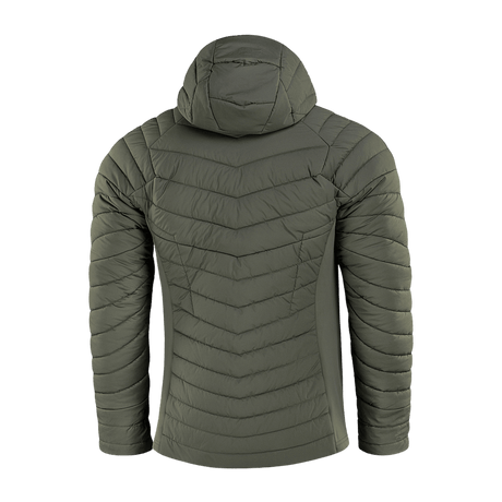 M-Tac Jarl Jakke i olivengrøn, set bagfra. Åndbar mellemsæsonsjakke med innovativ G-Loft isolering og Toray mechanical stretch nylon.