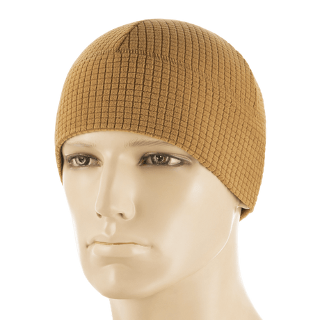 M-Tac Rip-Stop Fleece Hjelmliner i brun på mannequinhoved, let og varm, designet til at beskytte mod vind og kulde.