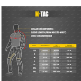 Størrelsesguide for M-Tac Bukser Army Gen. II NYCO Extreme med mål for krave, ærme og bryst omkreds.