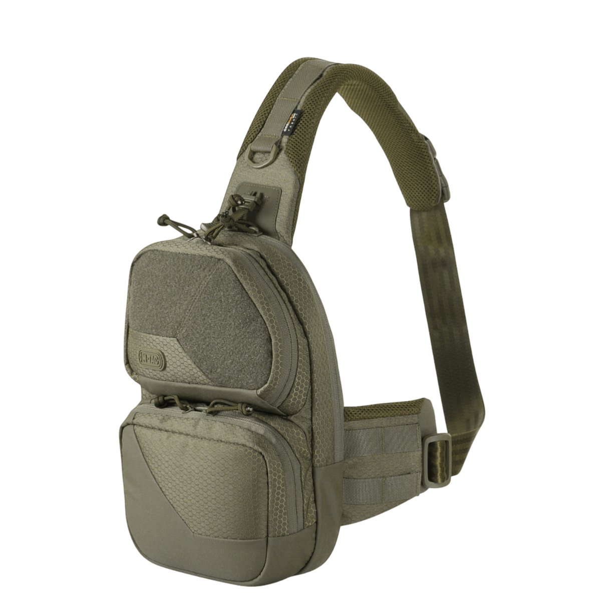 M-Tac Buckler Taske Elite Hex i sort med MOLLE-system og Hex-Cordura materiale, to lommer og rum til skjult bæring af våben.